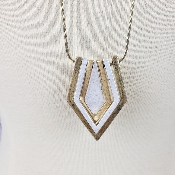 Vintage Chevron Diamond Shape Multi Metal Pendant Unique Slide Adjustments - Picture 8 of 9